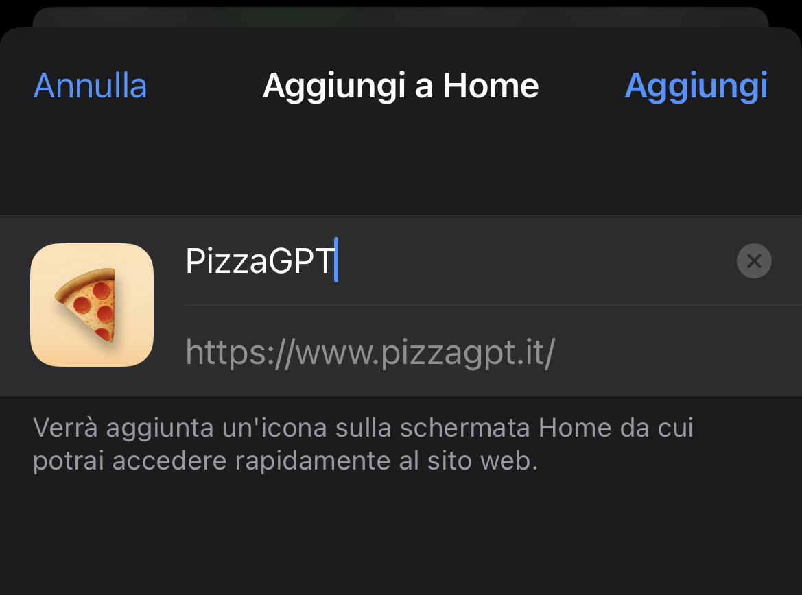 add PizzaGPT to home on iPhone