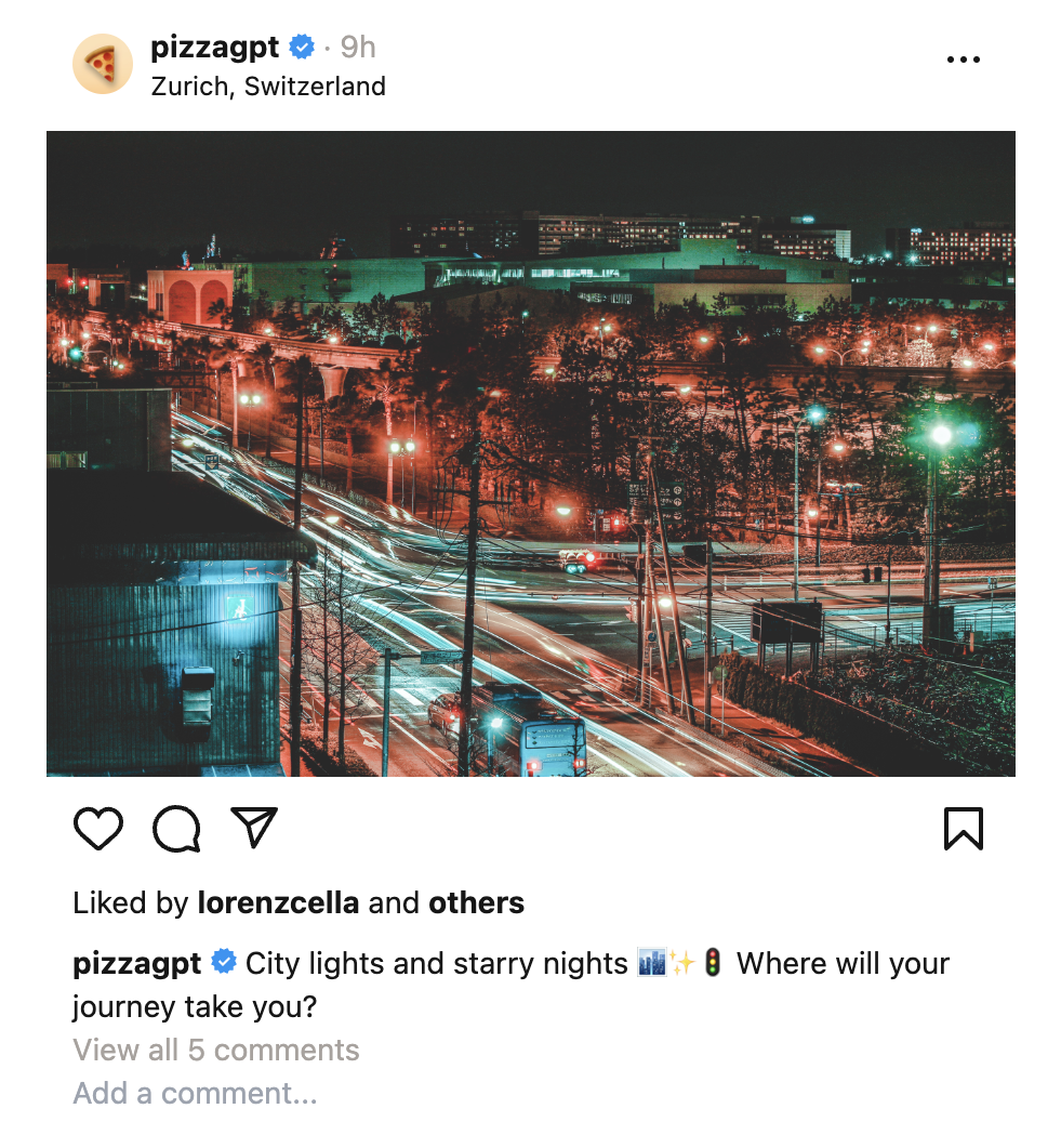 Instagram AI caption by PizzaGPT - City Nights