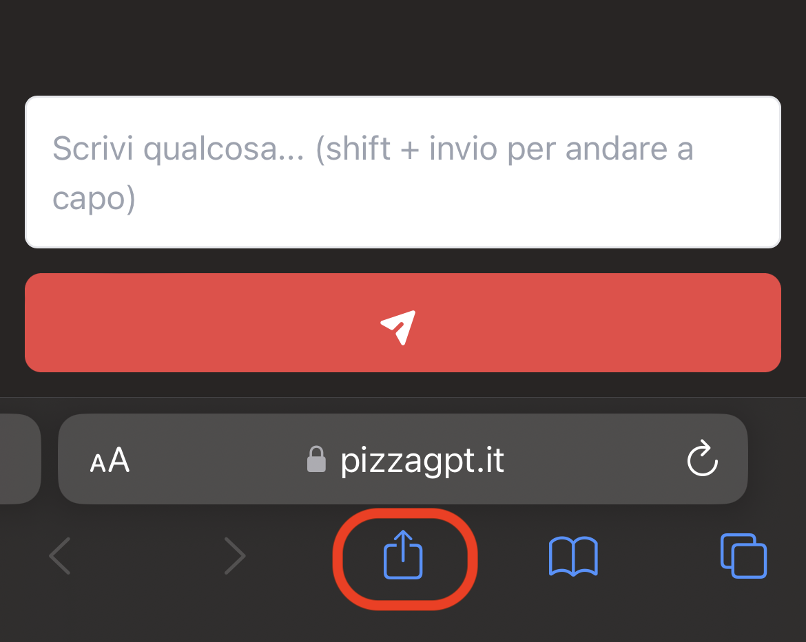 PizzaGPT website share button iPhone